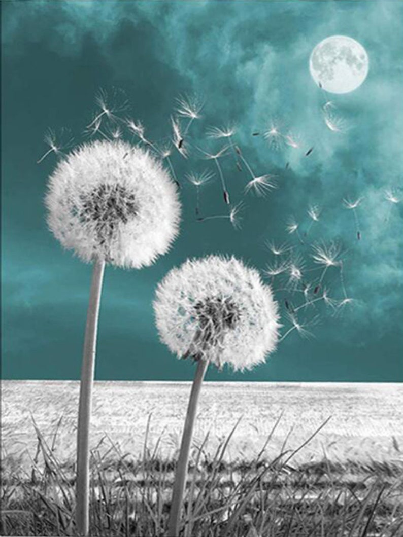 Moon Dandelion Plant Diamond Painting Diy Full Square Round | Etsy