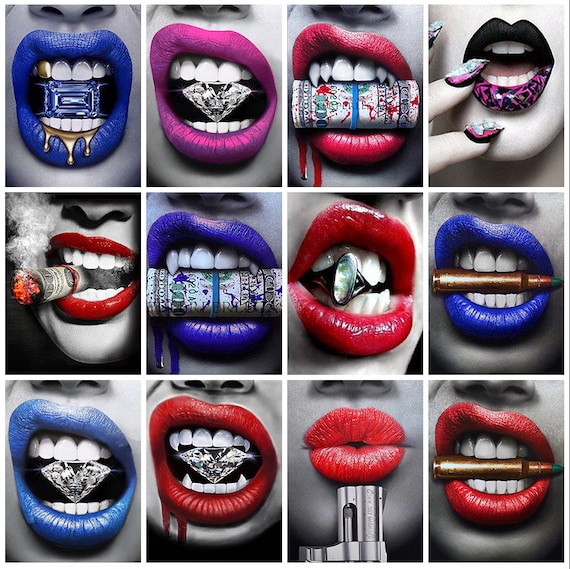 5dfulldiamondpaintingsexyredlipsbitingbulletsdiydiam Etsy