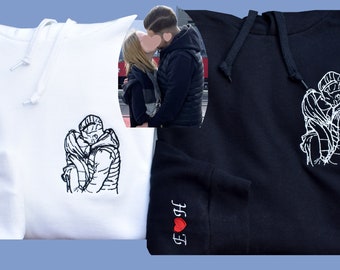 personalized embroidered hoodie, couple, friends, from photo in embroidery many colors upon request.