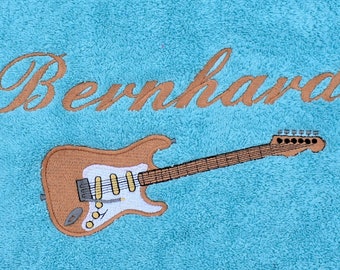 Personalized Premium Hand, Shower and Beach Towel Embroidered, Electric Guitar and Name, Birthday Gift, 100% Cotton 600gr/m2,