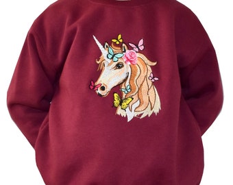 Premium Sweatshirt Kids geborduurd met eenhoorn en namen naar wens