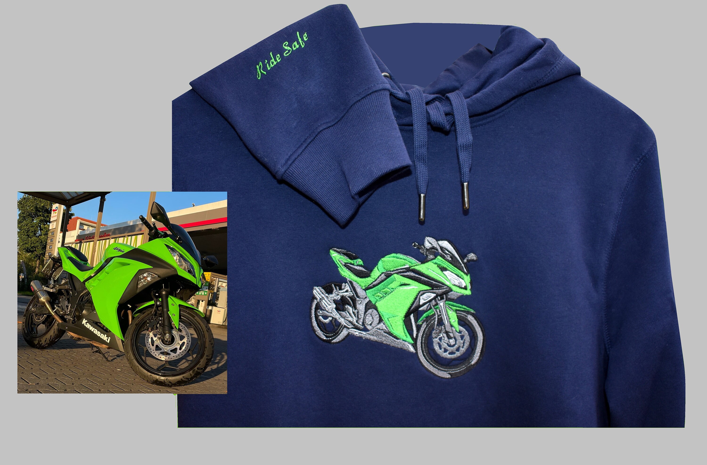 Embroidered Premium Hoodie With Motorcycle Design in Many Colors