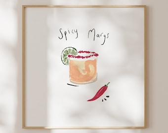 Spicy marg print, Cocktail print, Kitchen print, Cocktail poster, Margarita print, Margarita poster, Kitchen Prints, Chilli Margarita