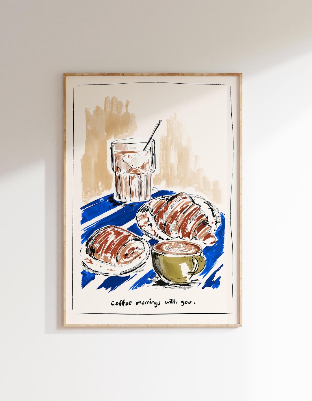 kitchen print, coffee & cake | kitchen prints, wall... Coffee and Croissant, Pastry Print, Kitchen Print, Ceramic Plate ...