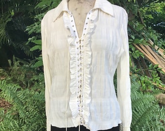 White Cotton Blouse with lace up closures