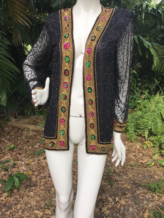 Vintage 90s silk and beaded cardigan - image 3