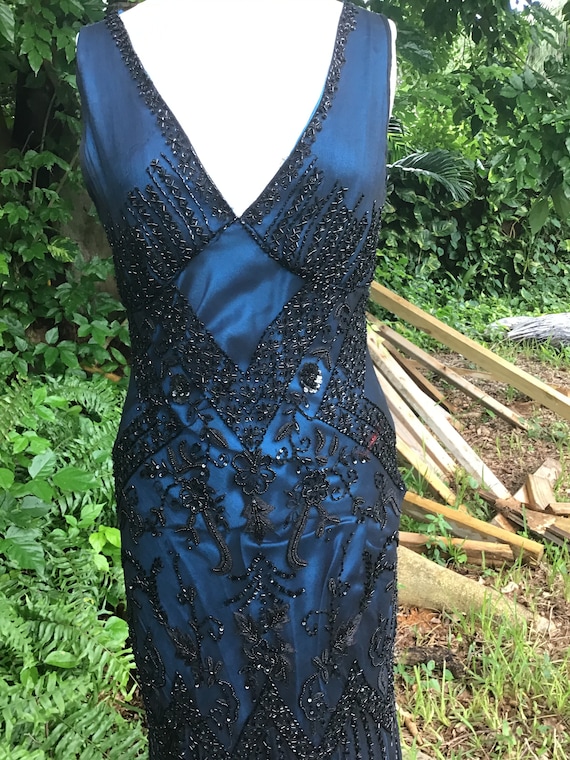 Vintage beaded dress with blue satin underslip - image 7