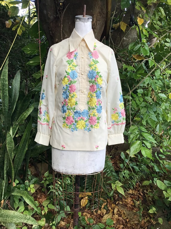 Mexican 70s embroidered shirt - image 2