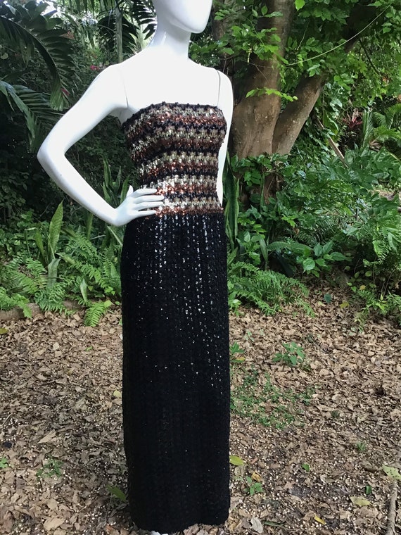1970s sequin dress Vintage 70s Pink Sequin Dress Womens Small Silk Retro Beaded Fringe Deadstock