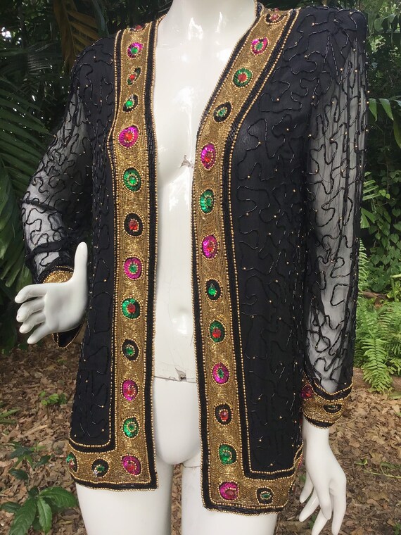 Vintage 90s silk and beaded cardigan - image 6