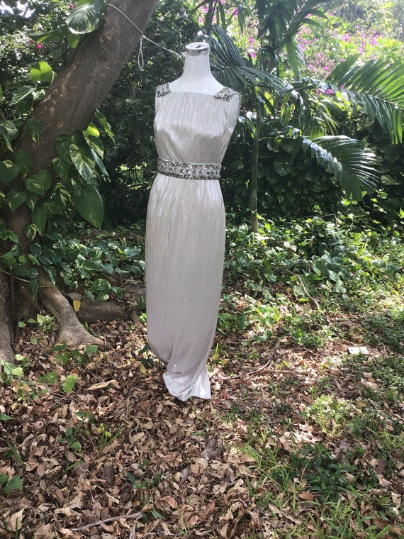 Marchesa silver gown top