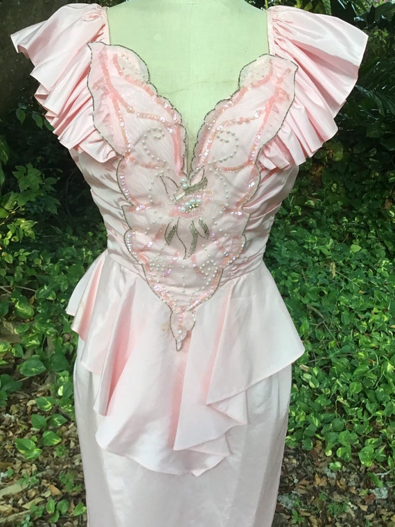 Vintage taffeta Beaded Dress - image 6