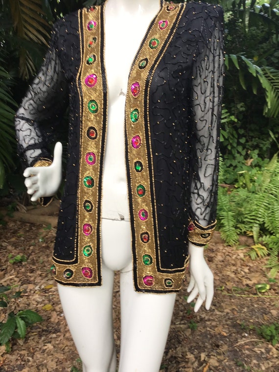 Vintage 90s silk and beaded cardigan - image 5