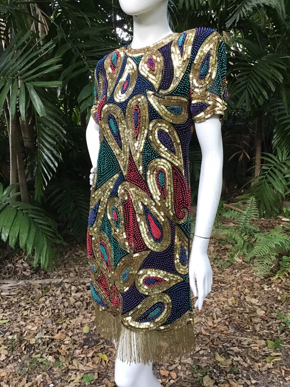 Vintage 90s beaded and sequins with bead fringes - image 3