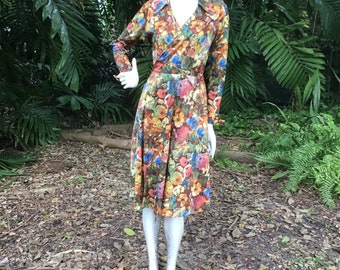 90s floral fitted wrap dress sz 6