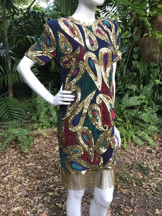 Vintage 90s beaded and sequins with bead fringes - image 7