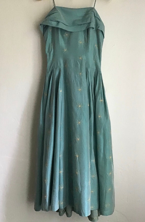 1950s taffeta with embroidery dress