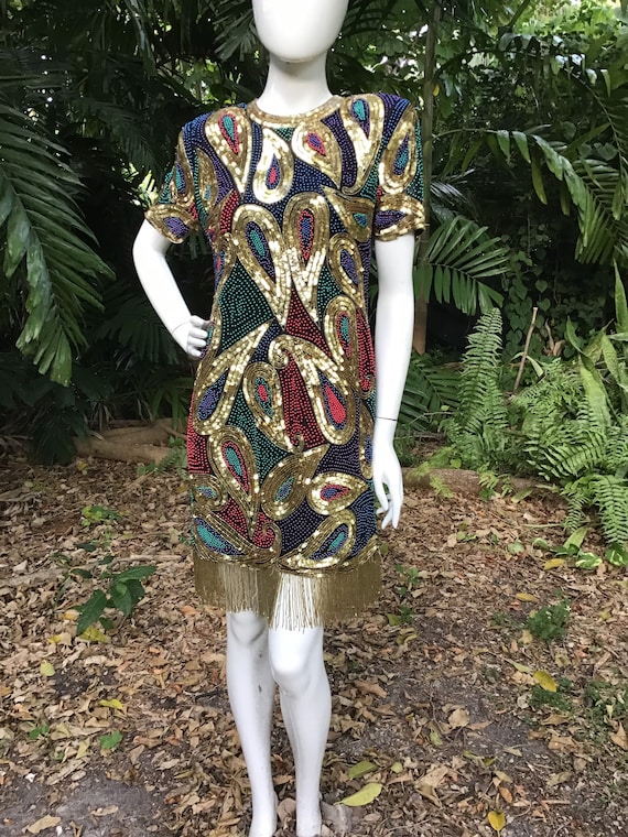 Vintage 90s beaded and sequins with bead fringes - image 2