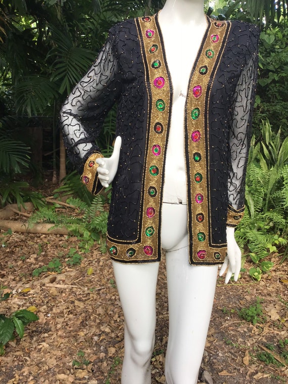 Vintage 90s silk and beaded cardigan - image 7