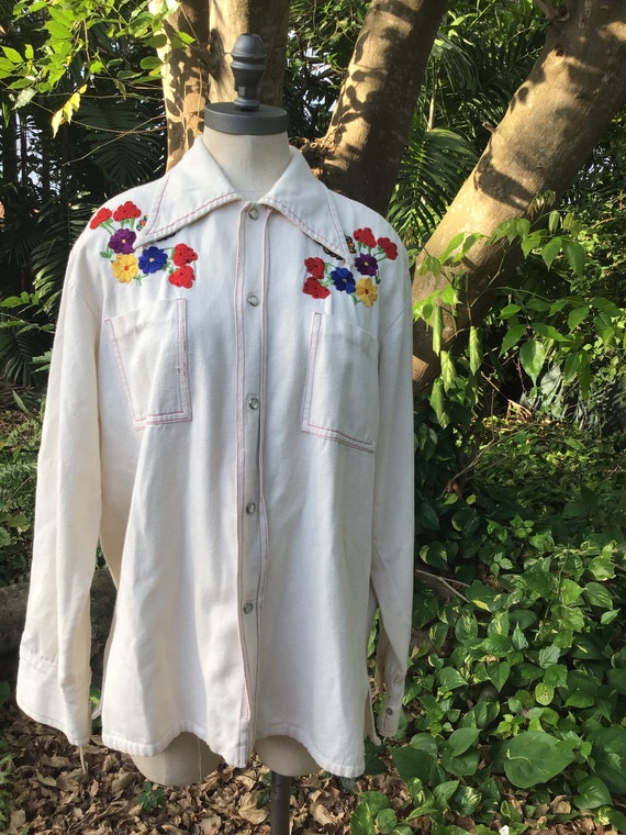Vintage heavy cotton Mexican embroidered Shirt