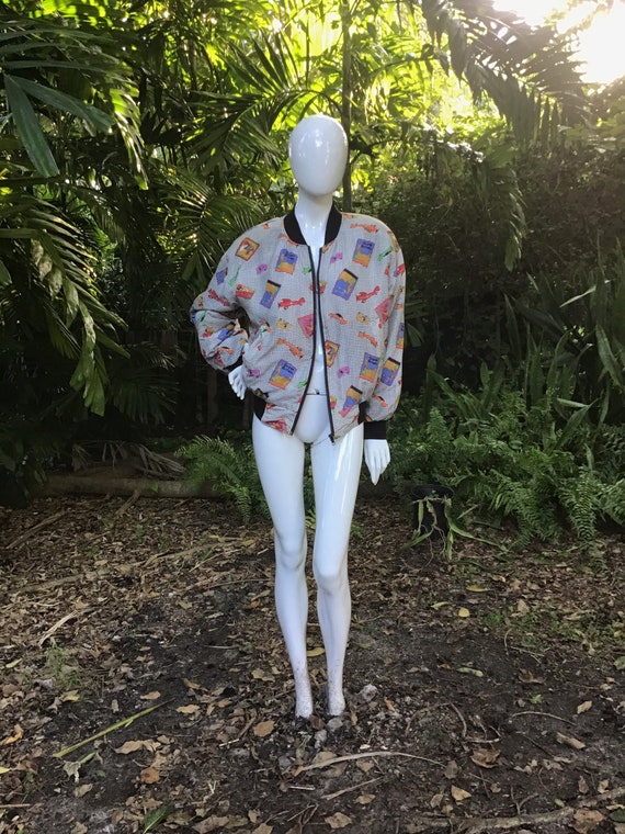 Vintage 90s scarf silk print bomber Jacket - image 5