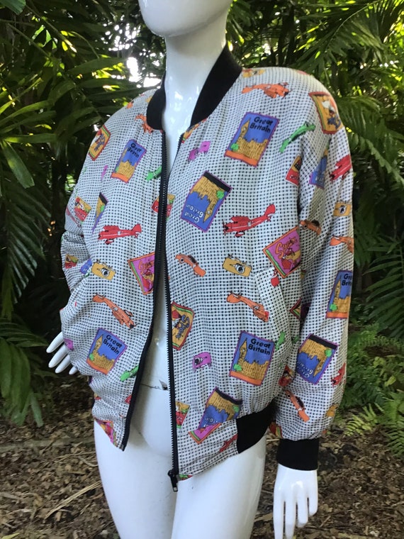 Vintage 90s scarf silk print bomber Jacket - image 1