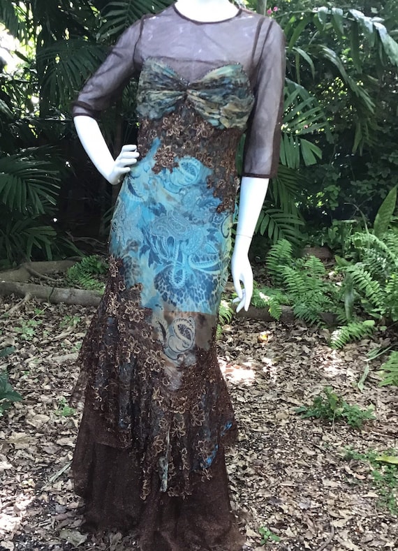 Vintage 80s layered lace and silk Dress