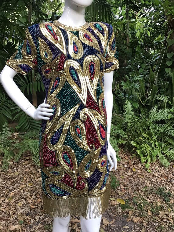 Vintage 90s beaded and sequins with bead fringes - image 4