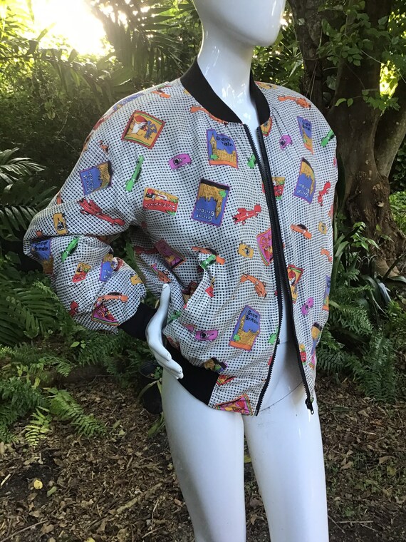 Vintage 90s scarf silk print bomber Jacket - image 3