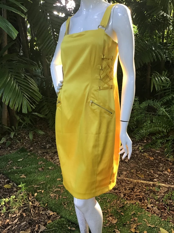 Vintage Cache 90s chic yellow Dress with zippers