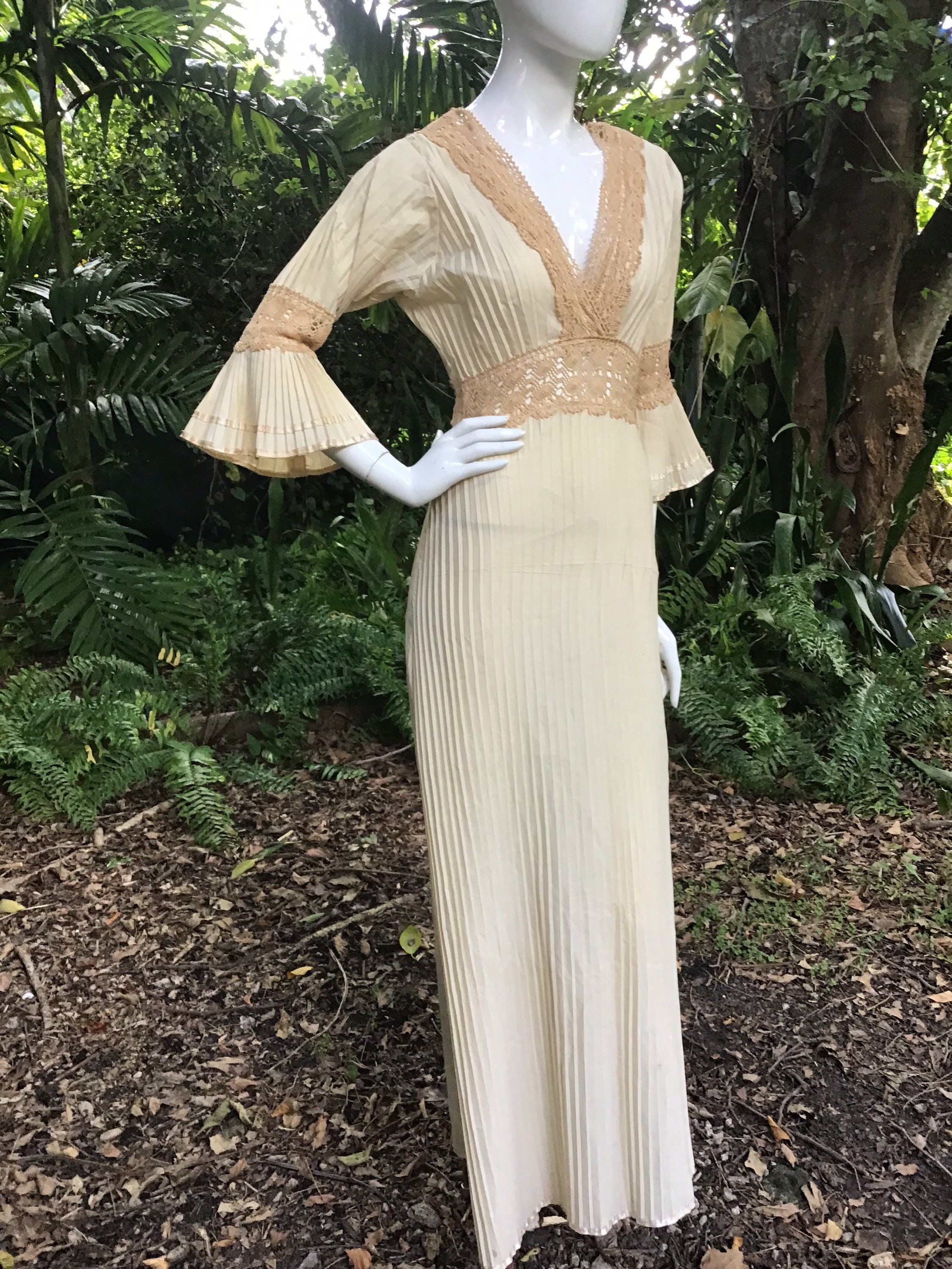 独特な店 Trimmed Dress Pleated Cotton Vintage in Etsy - Lace ワンピース