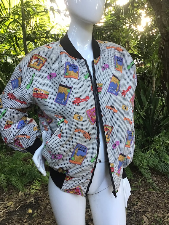 Vintage 90s scarf silk print bomber Jacket - image 2