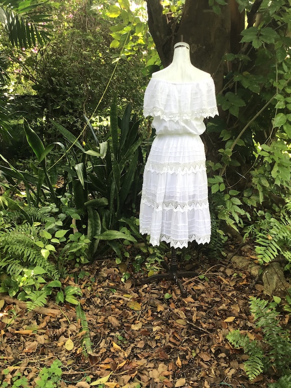 knee length dresses for ladies Mexican Dress for Girls White on White – Cielito Lindo main image 0