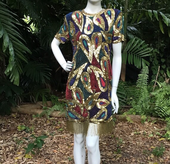 Vintage 90s beaded and sequins with bead fringes - image 1