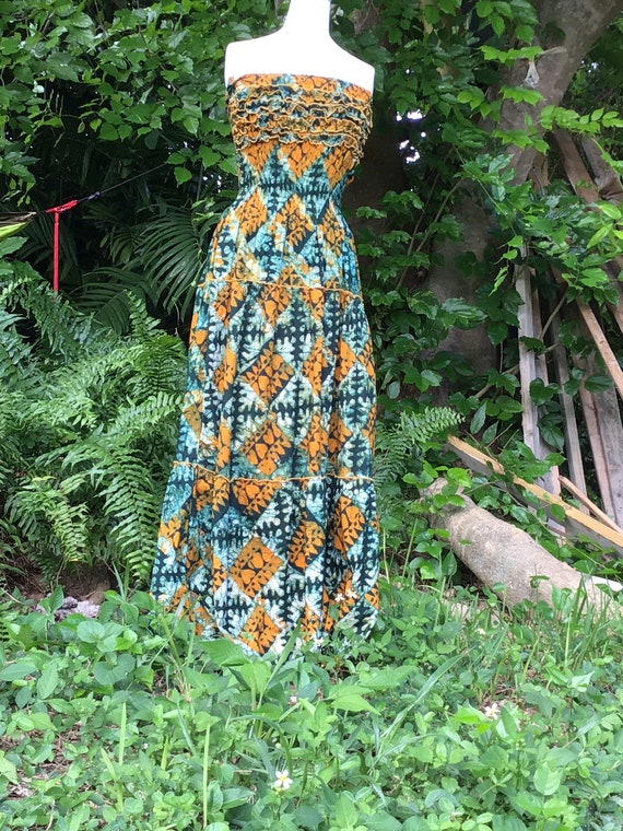 Vintage 1980s cotton batik pattern maxi dress