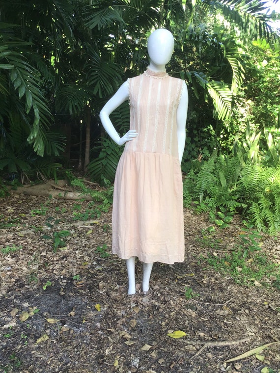 Vintage cotton linen Dress with pockets - image 1