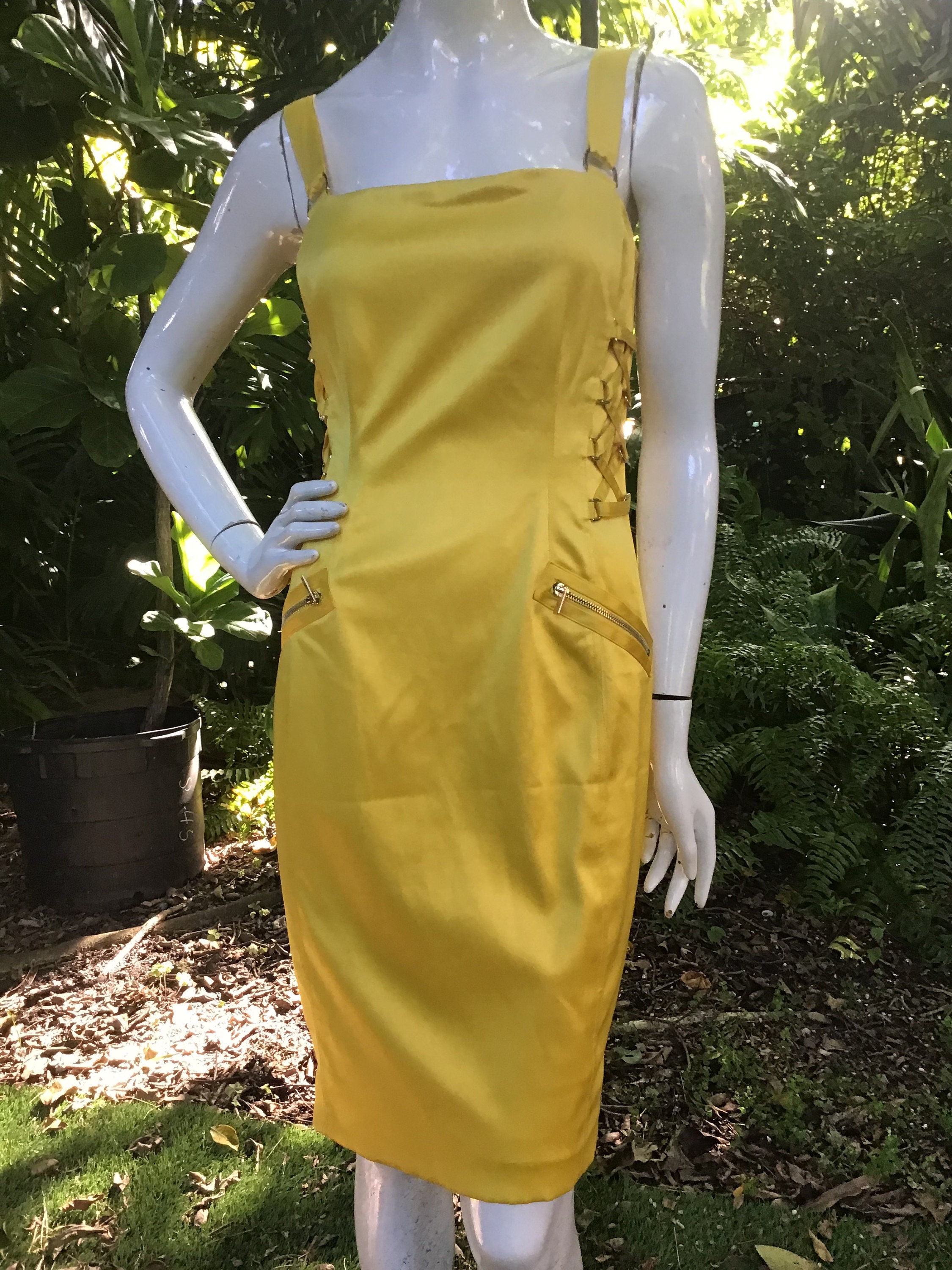 Vintage Cache 90s chic yellow Dress with zippers Vintage Cache 90s chic yellow Dress with zippers