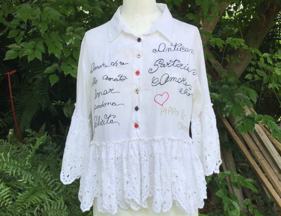 Cotton shirt with embroidery and ruffles