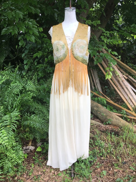 1970s boho vest with crochet inserts
