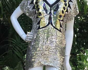 Vintage Chloe silk butterfly sequins top