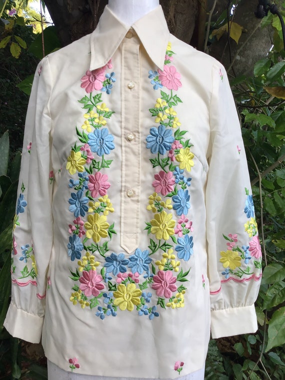 Mexican 70s embroidered shirt - image 3