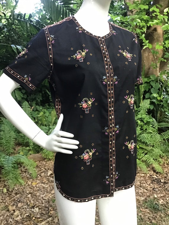 Vintage cotton chiffon embroidered top - image 3