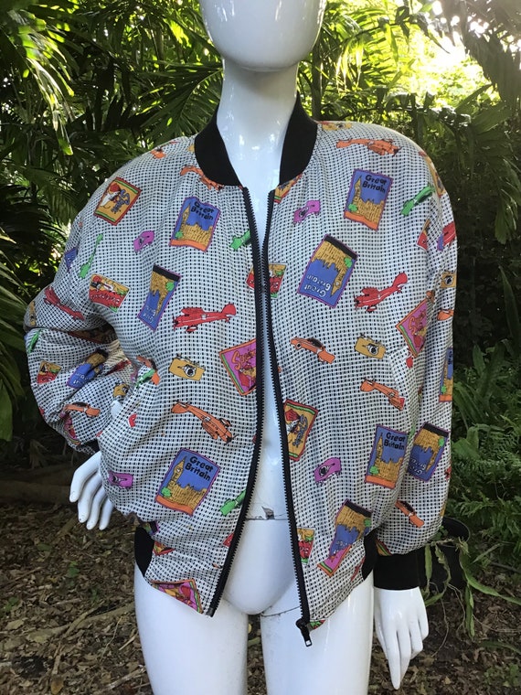 Vintage 90s scarf silk print bomber Jacket - image 4