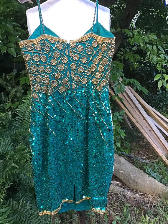 Sequins and beads 1980s silk  dress size 2 - image 6