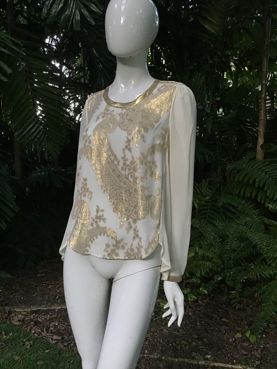 Vintage silk and gold Marchesa voyage Blouse