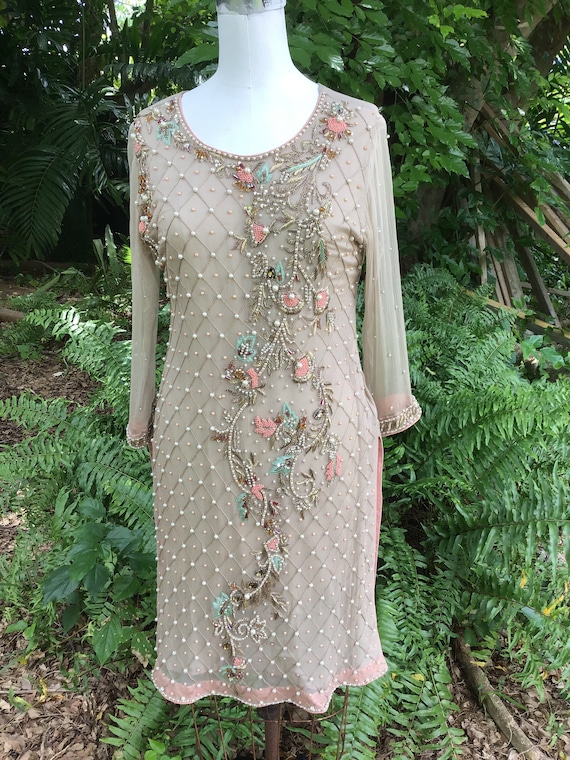 embroidered beaded dress Strapless Floral Beaded Embroidery Midi Dress In Ivory Multi main image 0