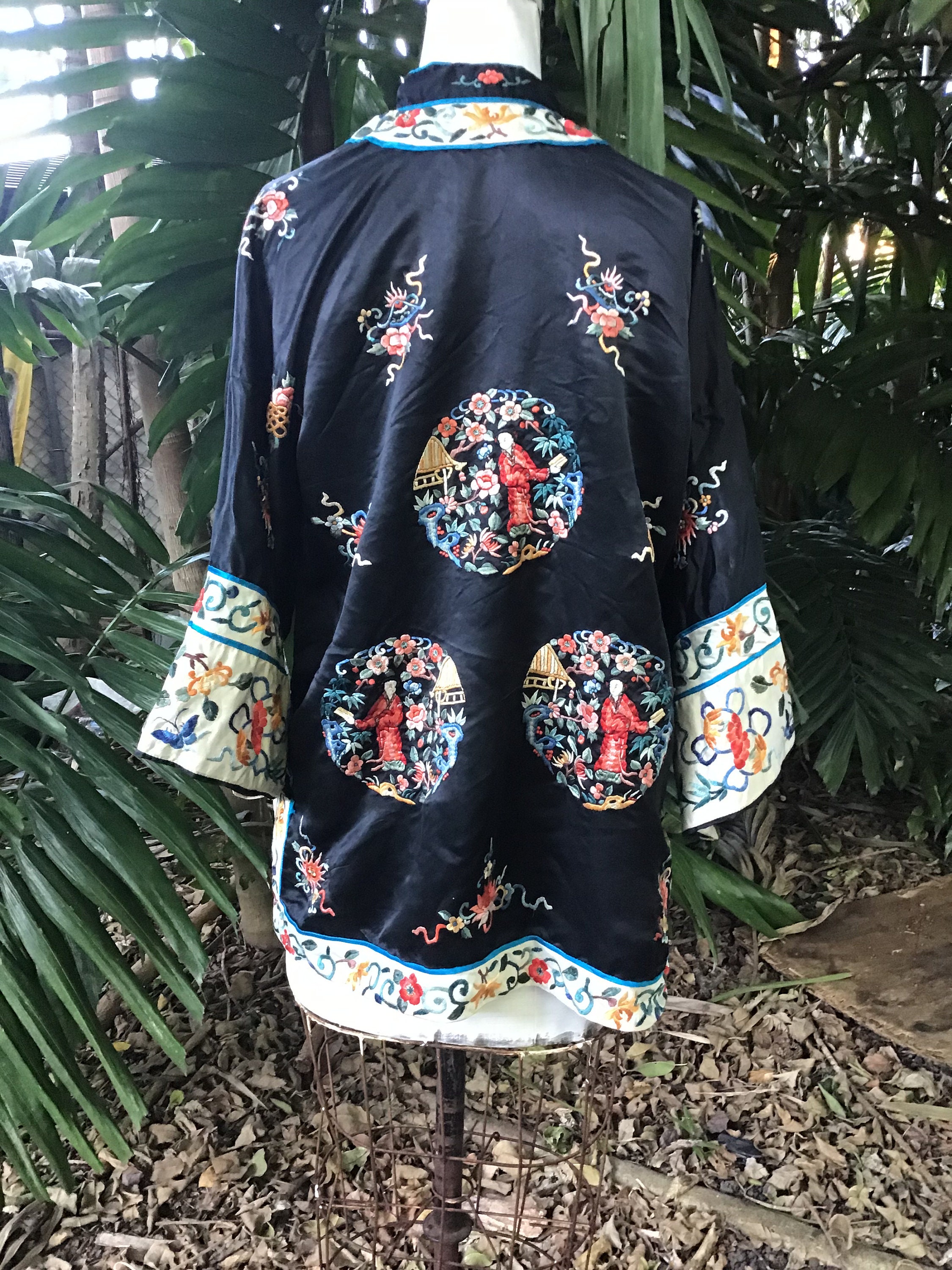 Vintage Chinese Silk With Embroidery Jacket - Etsy Vintage Chinese Silk With Embroidery Jacket - Etsy