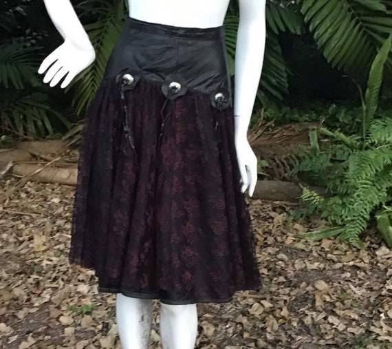 Vintage 80s leather and lace skirt - image 1