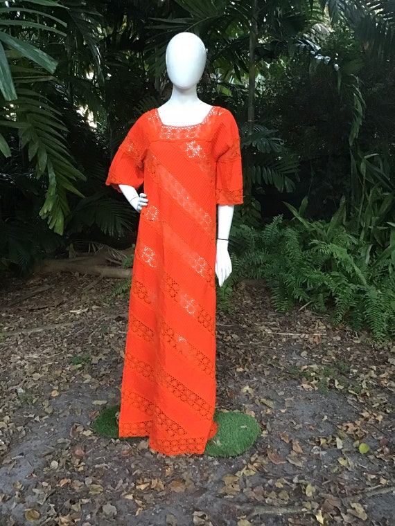 Vintage Mexican cotton and lace maxi Dress