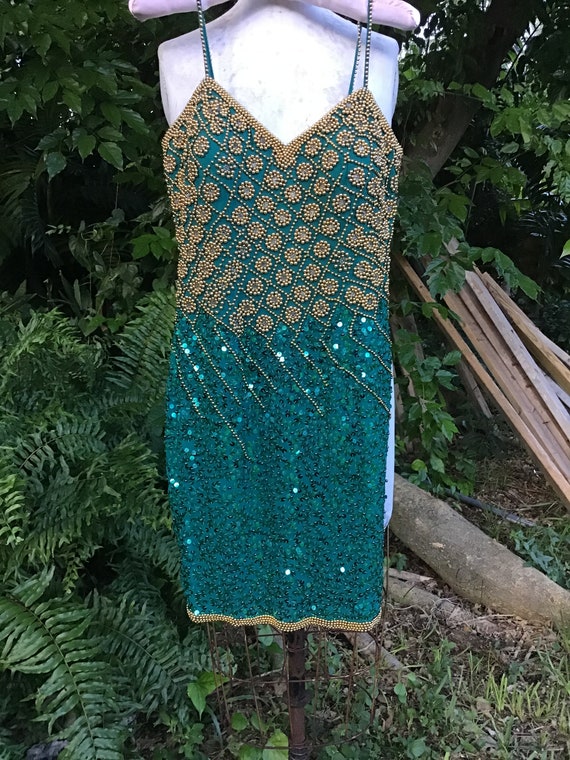 Sequins and beads 1980s silk  dress size 2 - image 2